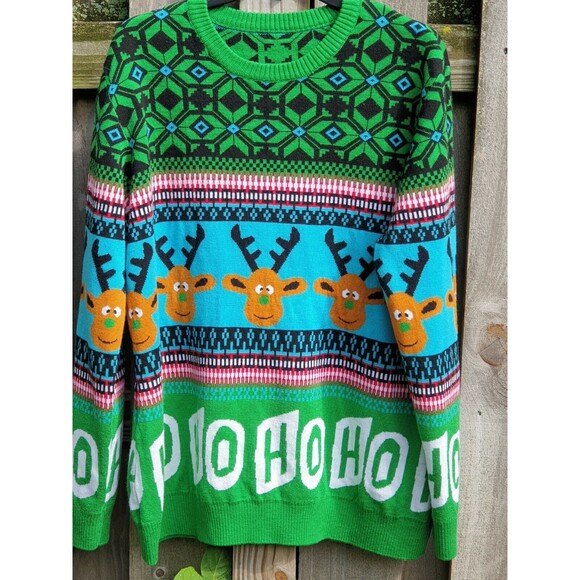 Christmas Sweater Womens XXL Reindeer Antlers Ho Ho Ho - Picture 2 of 6